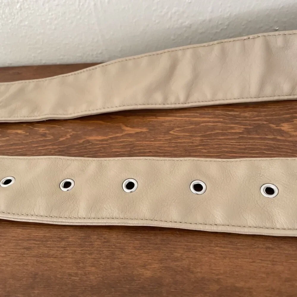 Beige Wide Soft Leather‎ Belt 38-43 Inches Classic Nude Dressy Y2K 90s 80s